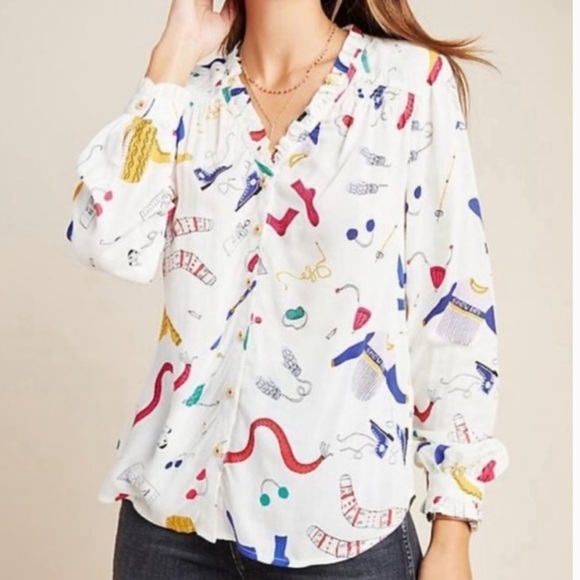 Maeve Anthro Snow Day Print Blouse Size 4 - Picture 1 of 5